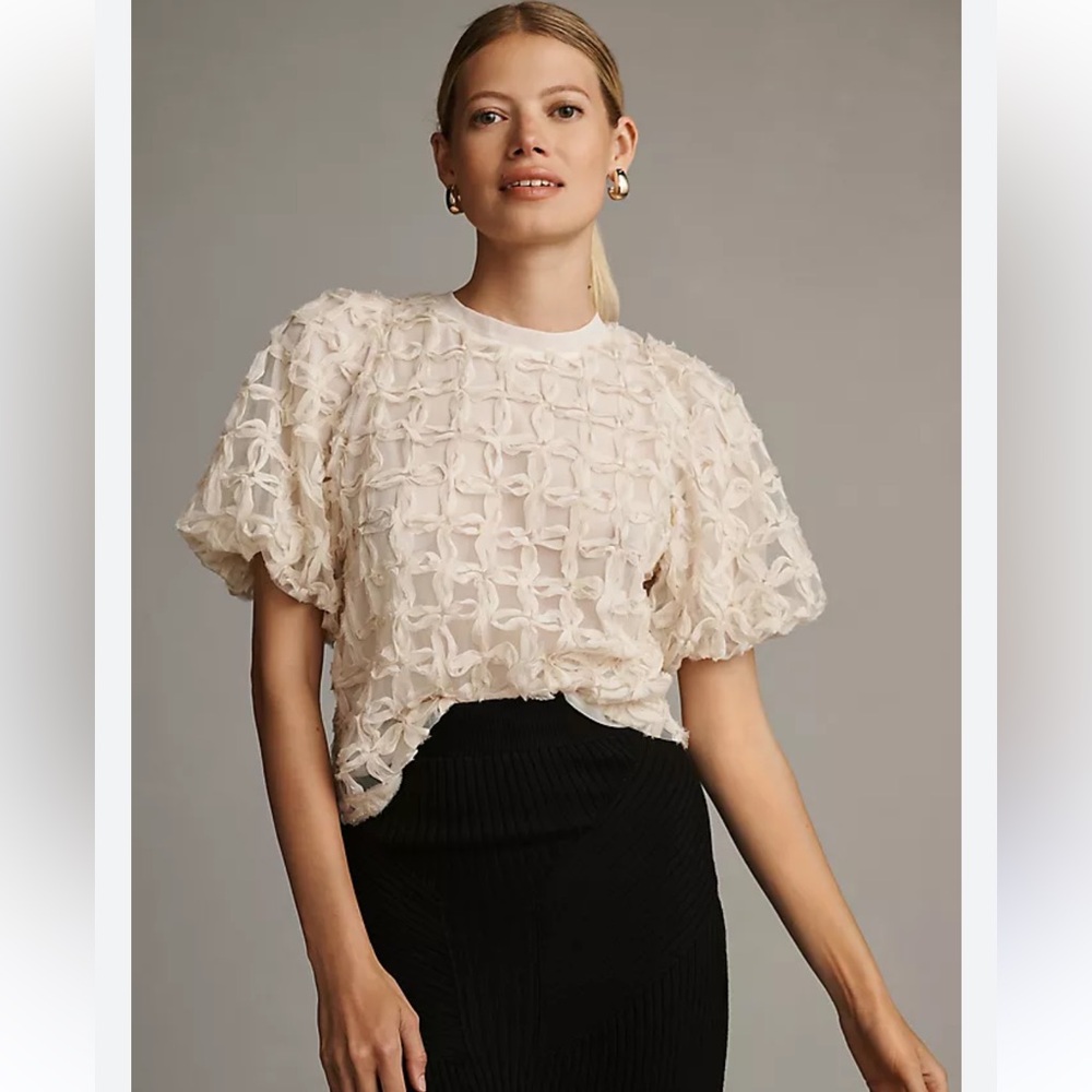 Anthropologie Sarah Hann Karla Textured Top Cream Blouse